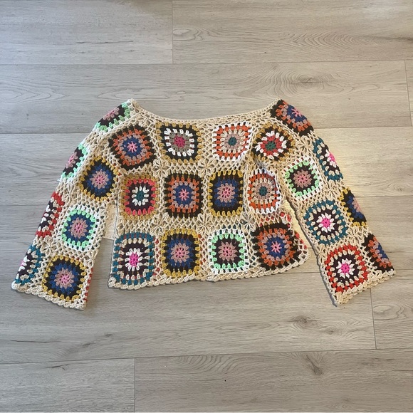 Handmade Sweaters - Handmade The Boho Chic Nadiya Crochet Pullover - Granny Square Sweater